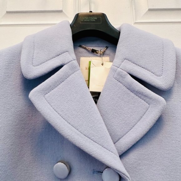 NWT KATE SPADE PEARL BLUE BOW BACK TWILL WOOL DOUBLE BREASTED PEA COAT XL $598 - Picture 2 of 8